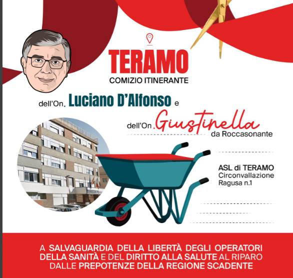 SCINTILLE MARSILIO-D’ALFONSO: ESPOSTO PER REGISTRAZIONE DG DI GIOSIA, COMIZIO FUORI ASL TERAMO
