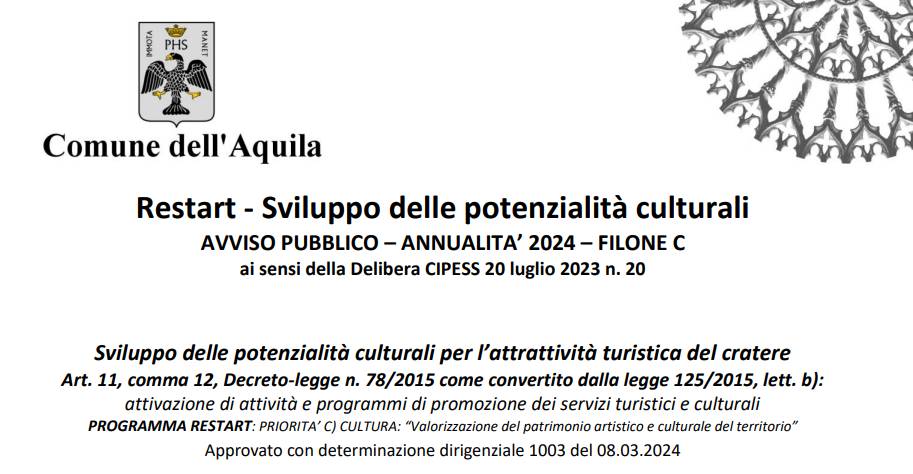L’AQUILA: FONDI RESTART “FILONE C”, PUBBLICATA MODULISTICA SU SITO DEL COMUNE