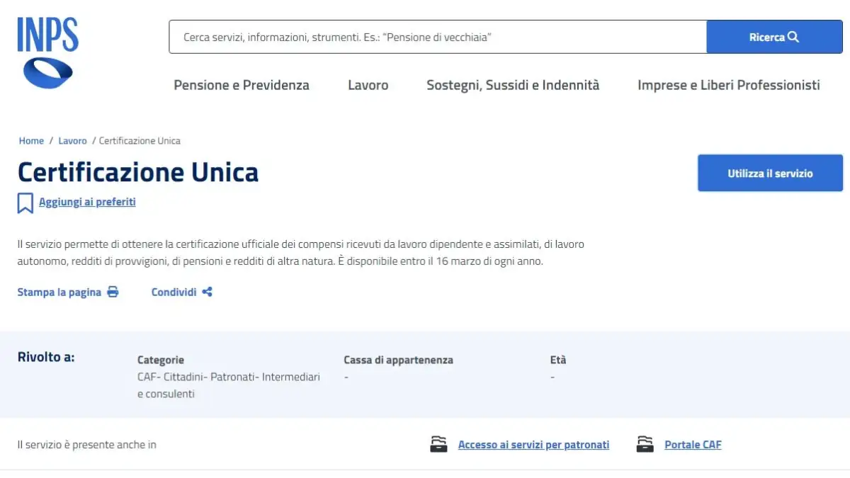 INPS, RILASCIATA CERTIFICAZIONE UNICA 2024. DOCUMENTO ACCESSIBILE DA CANALI DIGITALI E TRADIZIONALI