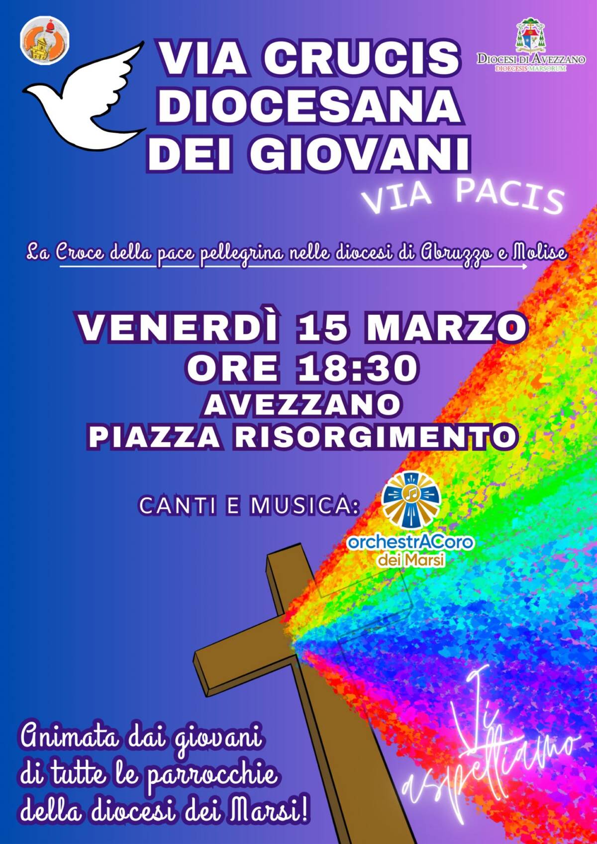 LA CROCE DELLA PACE DEI GIOVANI DI ABRUZZO E MOLISE ARRIVA AD AVEZZANO: L’EVENTO IL 15 MARZO