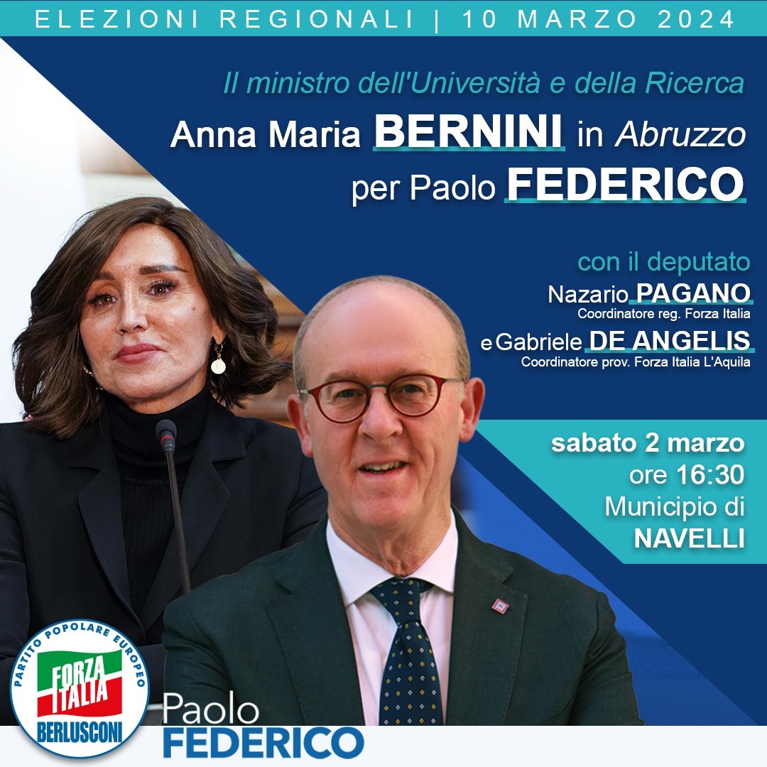 REGIONALI: IL MINISTRO BERNINI A NAVELLI PER PAOLO FEDERICO