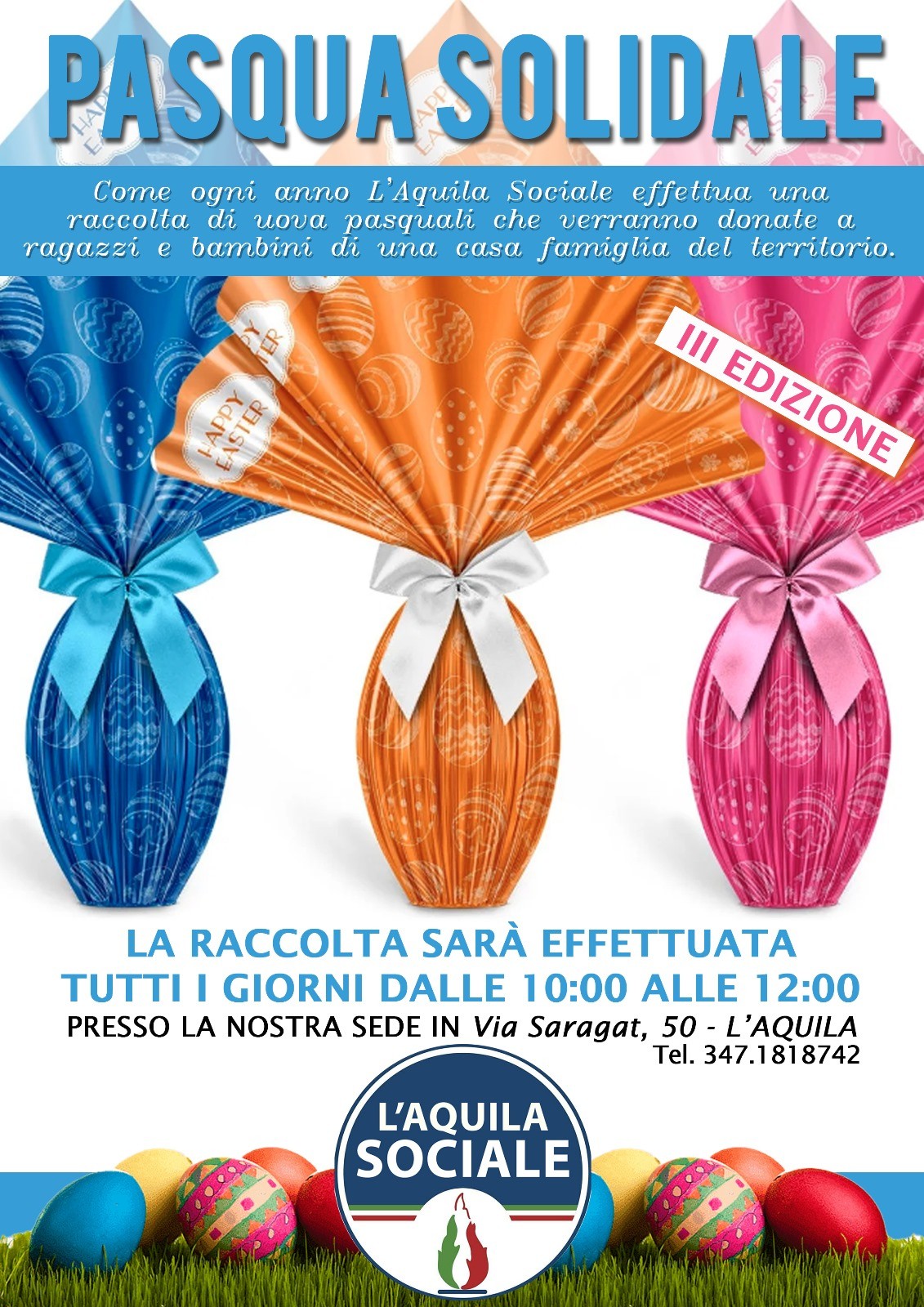 L’AQUILA SOCIALE: TORNA LA RACCOLTA DI UOVA DI PASQUA PER BAMBINI MENO FORTUNATI