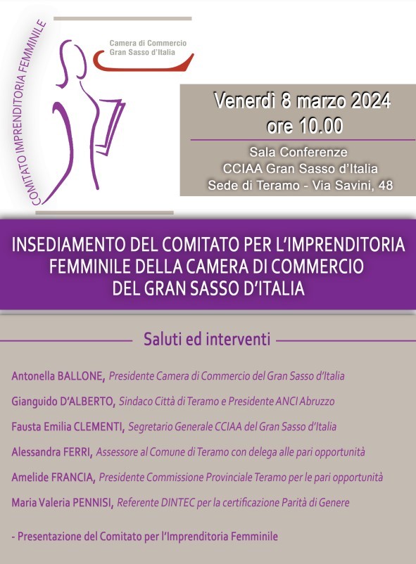 CAMERA GRAN SASSO: NASCE COMITATO PER IMPRESA FEMMINILE