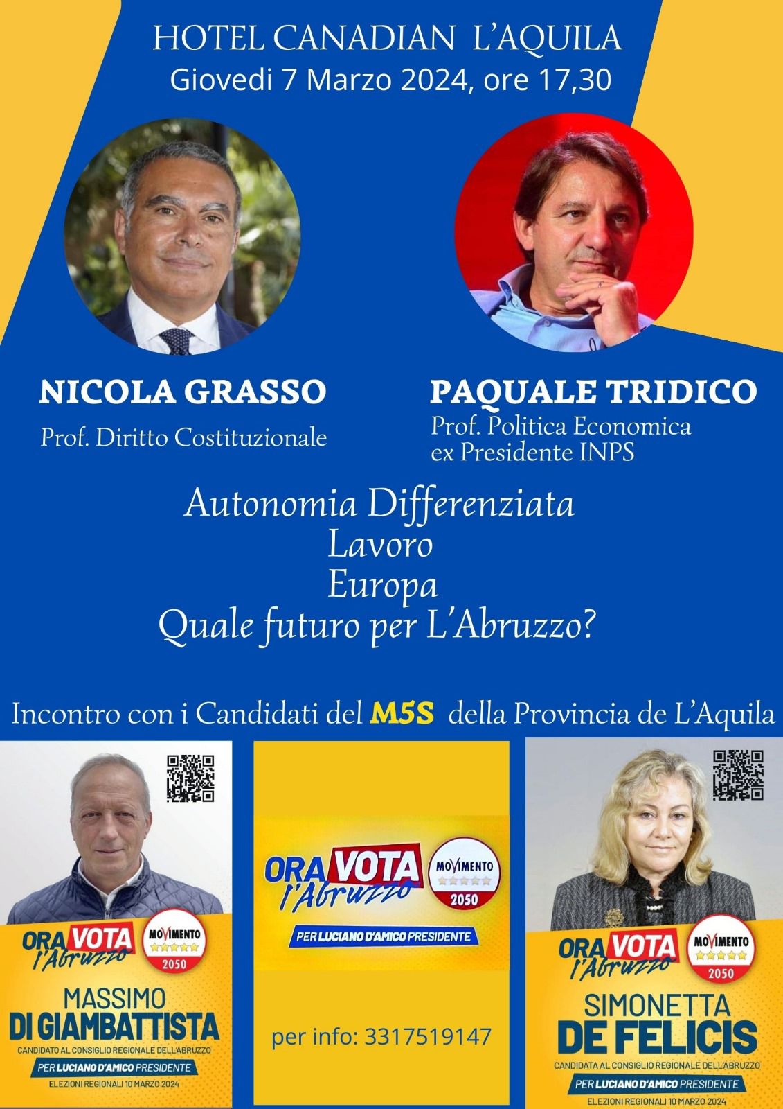 REGIONALI: “AUTONOMIA, LAVORO, EUROPA. QUALE FUTURO PER L’ABRUZZO?”, A L’AQUILA INCONTRO M5S