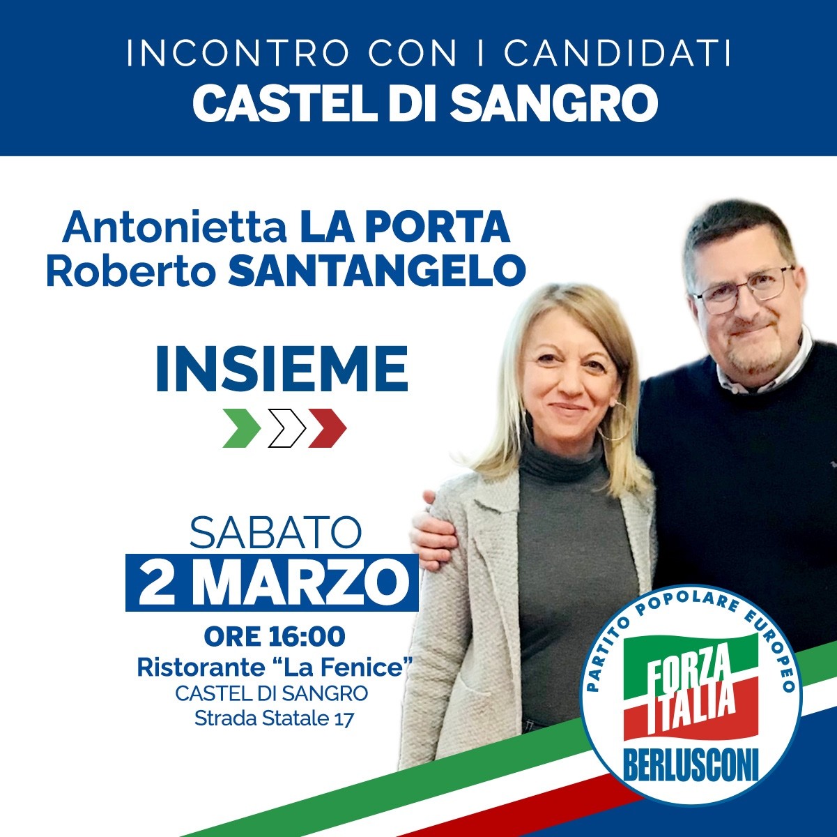 REGIONALI: FORZA ITALIA, DOMANI LA PORTA E SANTANGELO A CASTEL DI SANGRO E PRATOLA PELIGNA