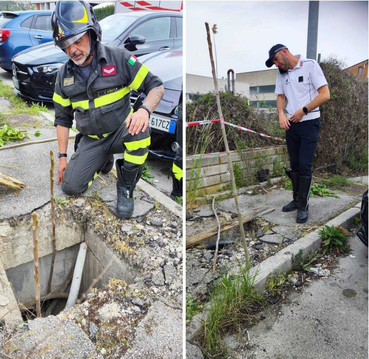 SPARITO UN GRANDE TOMBINO IN VIA CARABBA ALL’AQUILA: LA ZONA MESSA IN SICUREZZA