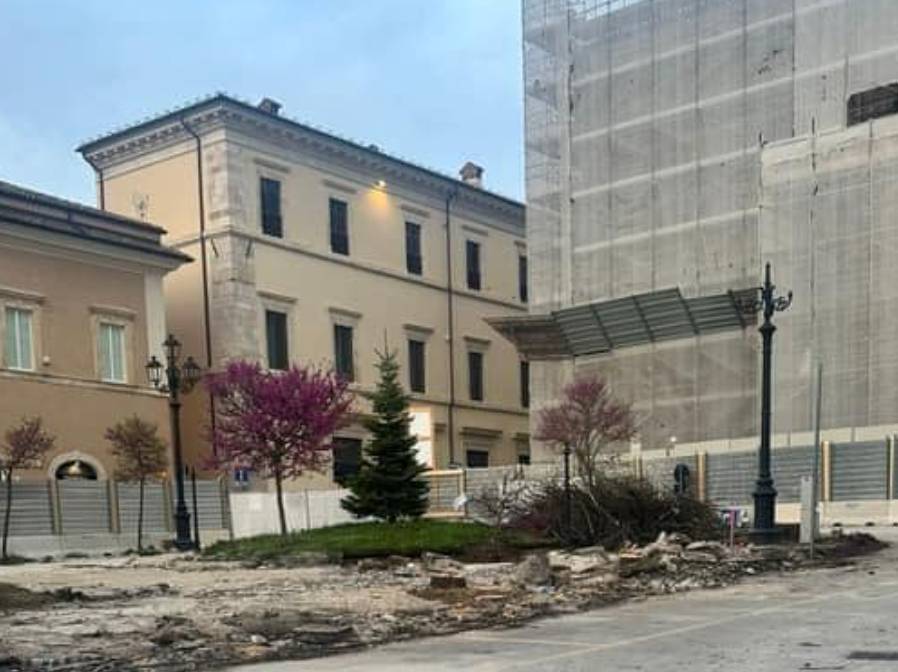 L’AQUILA: TAGLIO ALBERI A PIAZZA PALAZZO, TARANTA, “ALCUNI MALATI, ALTRI RIPIANTUMATI ALTROVE”