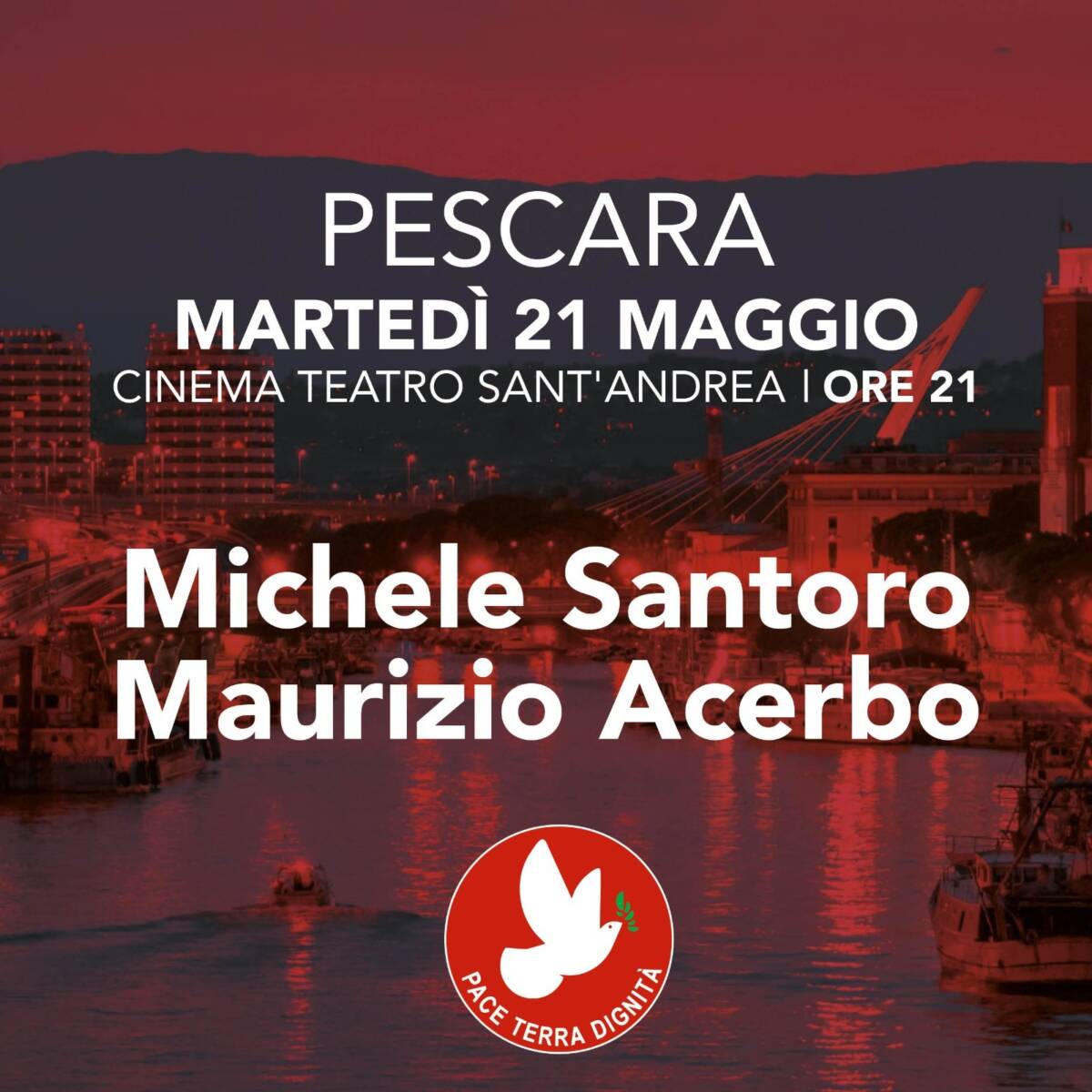 EUROPEE: DOMANI DOPPIO  APPUNTAMENTO DI MICHELE SANTORO ALL’AQUILA E POI A PESCARA CON ACERBO