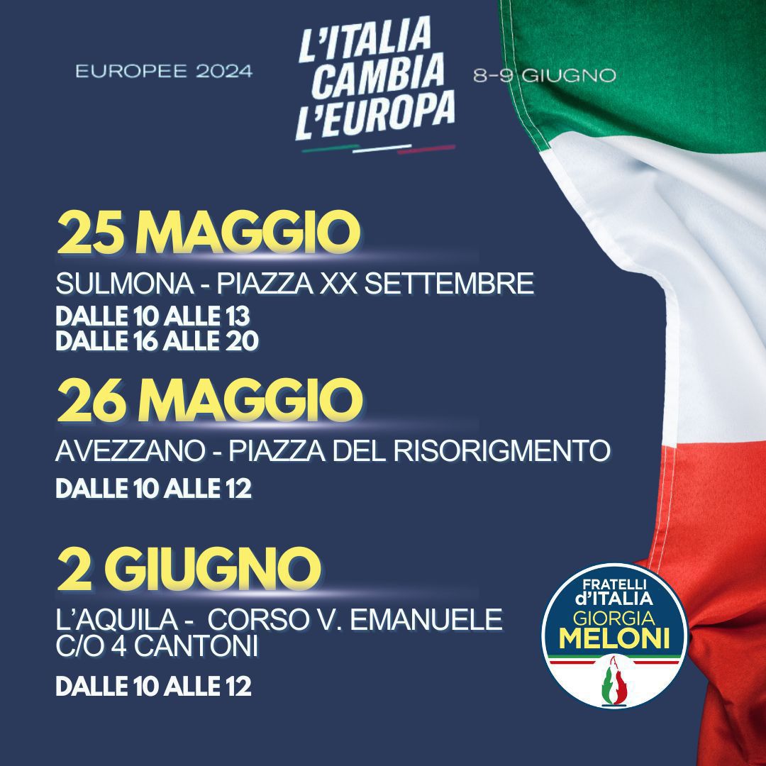 EUROPEE: FDI E GIOVENTU’ L’AQUILA INCONTRANO I CITTADINI, GAZEBO A SULMONA, AVEZZANO E NEL CAPOLUOGO