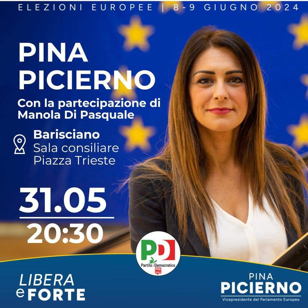 EUROPEE: LA VICE PRESIDENTE PARLAMENTO UE PINA PICIERNO A BARISCIANO IL 31 MAGGIO