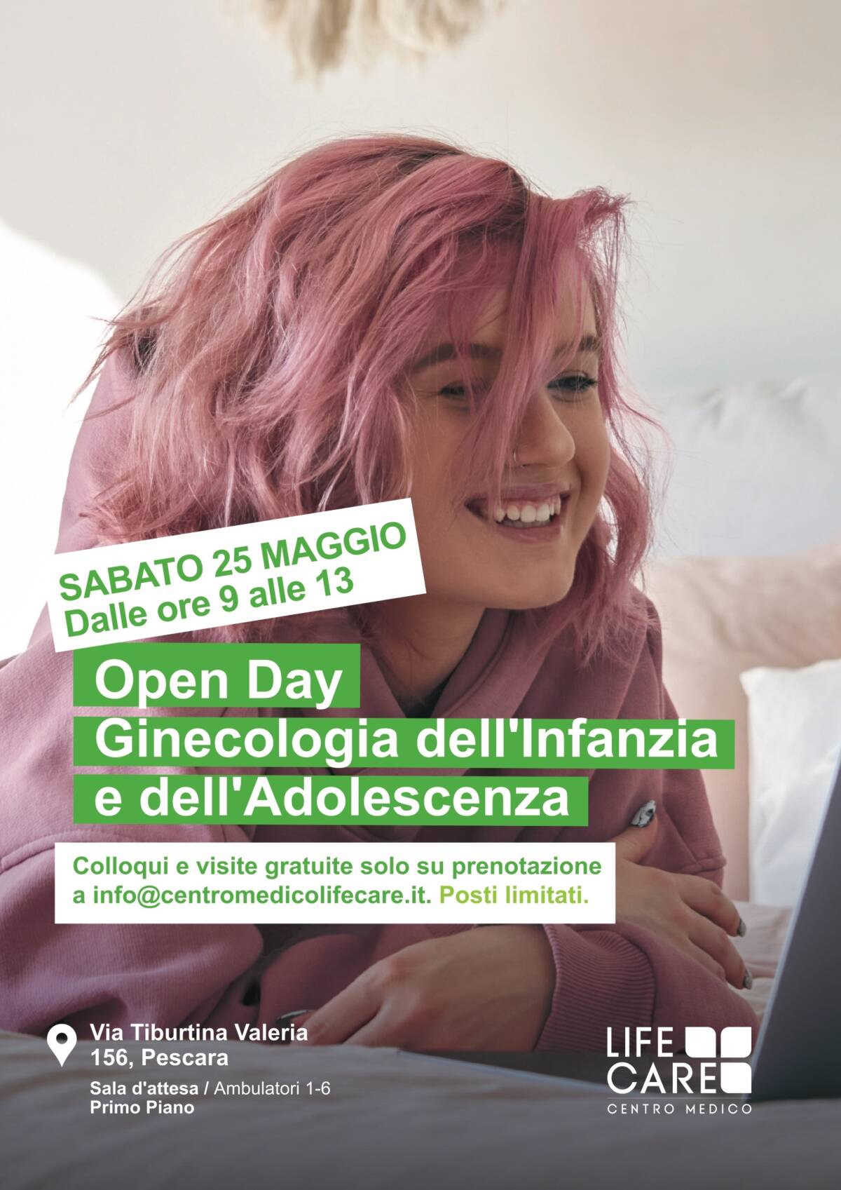 CENTRO MEDICO LIFE CARE: APRE SERVIZIO GINECOLOGIA INFANZIA E ADOLESCENZA, 25 MAGGIO VISITE GRATUITE