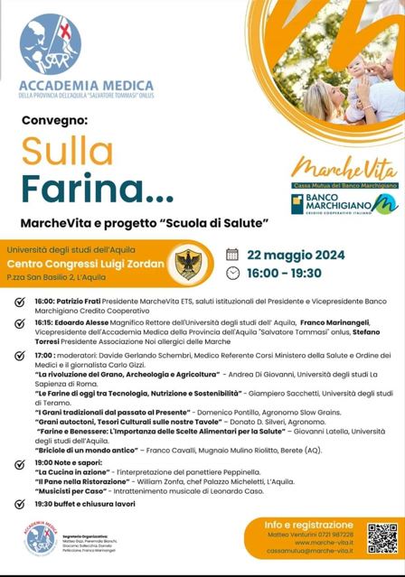 L’AQUILA: “FARINA E GRANO” DOMANI PROTAGONISTI DI UN EVENTO CULTURALE DELL’ACCADEMIA MEDICA