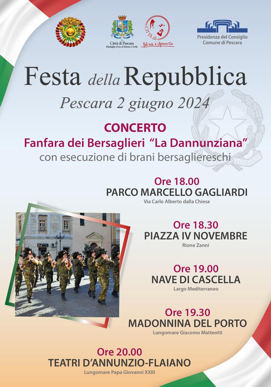 FESTA DELLA REPUBBLICA: DOMANI A PESCARA FANFARA DEI BERSAGLIERI IN 5 DIVERSI PUNTI DELLA CITTA’