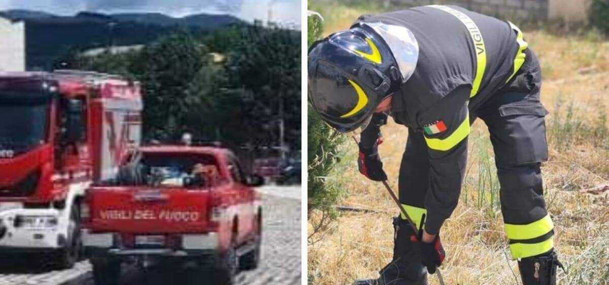 RIMOSSI DAI VIGILI DEL FUOCO DEI PERICOLOSI FERRI SPORGENTI NEL CIMITERO MONUMENTALE AQUILANO