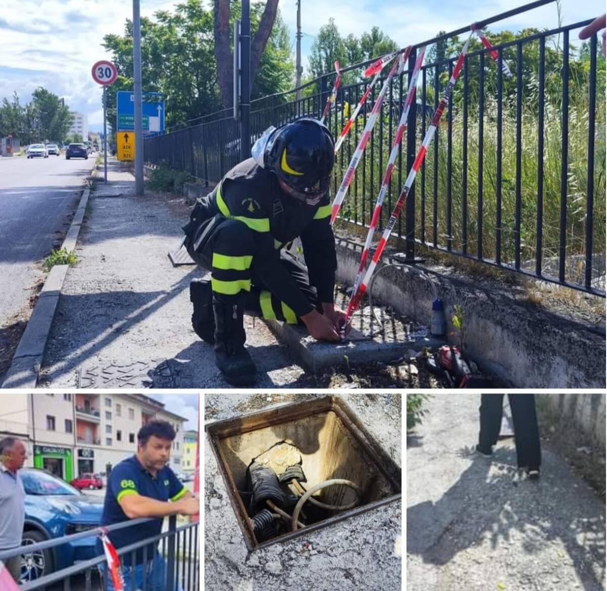 L’AQUILA: CADE SU UNA LASTRA DI CEMENTO SULLA STATALE 17 VICINO A FILI ELETTRICI. BLITZ DEI VIGILI