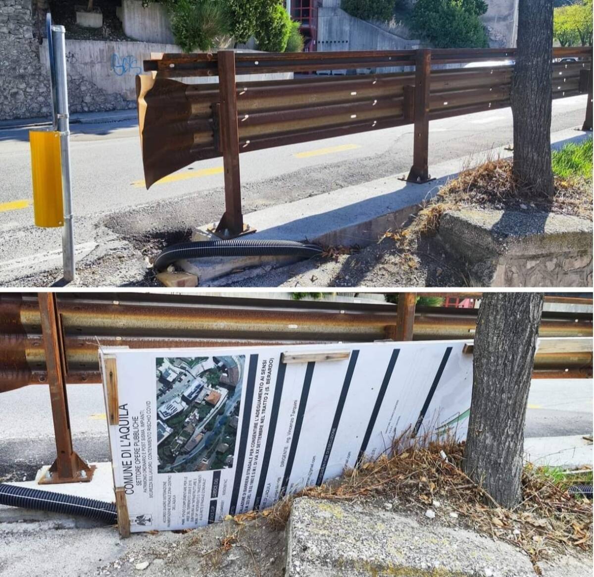 L’AQUILA: RIMOSSO IL CARTELLONE DEL CANTIERE DI VIA XX SETTEMBRE SRADICATO DAL VENTO