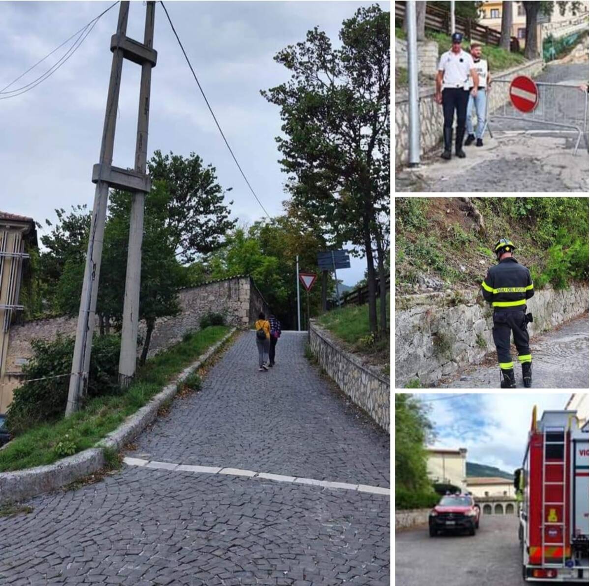 CADONO PEZZI DI CEMENTO DA UN TRALICCIO ENEL ALL’AQUILA: SUL POSTO POMPIERI E POLIZIA LOCALE