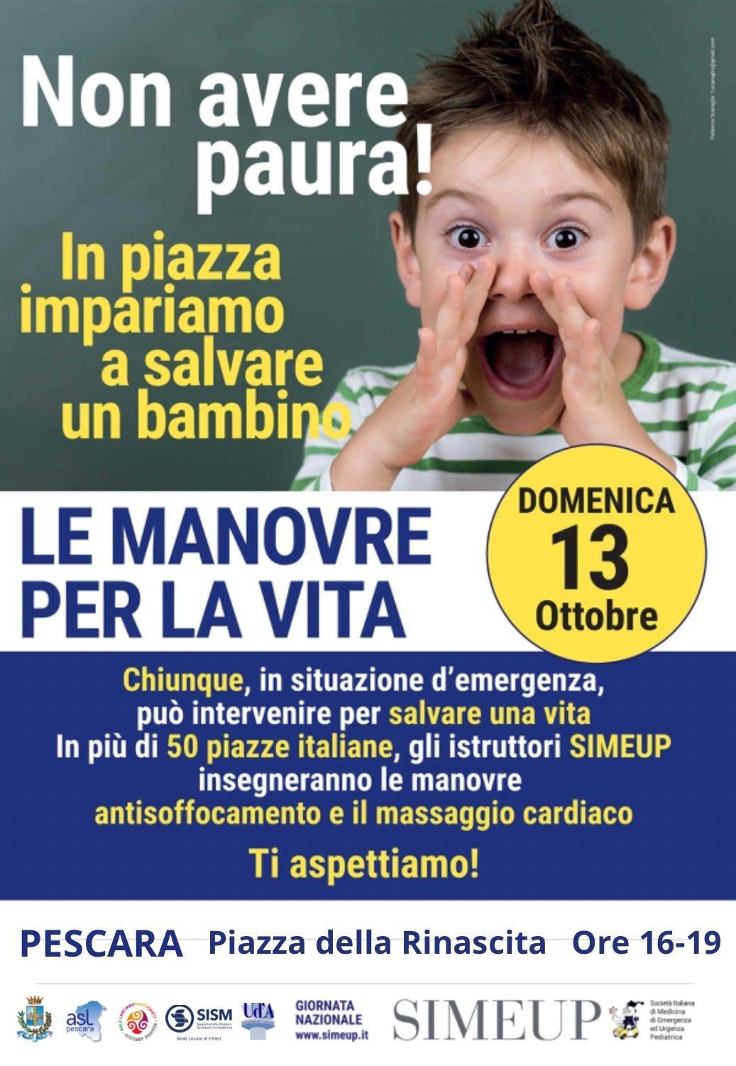 “MANOVRA PER LA VITA”: CLINICA PEDIATRICA DI CHIETI INSEGNA LA MANOVRA CONTRO IL SOFFOCAMENTO