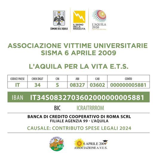 SISMA L’AQUILA: ANCHE COMUNE SOSTIENE RACCOLTA FONDI SPESE PRECESSUALI FAMILIARI STUDENTI VITTIME