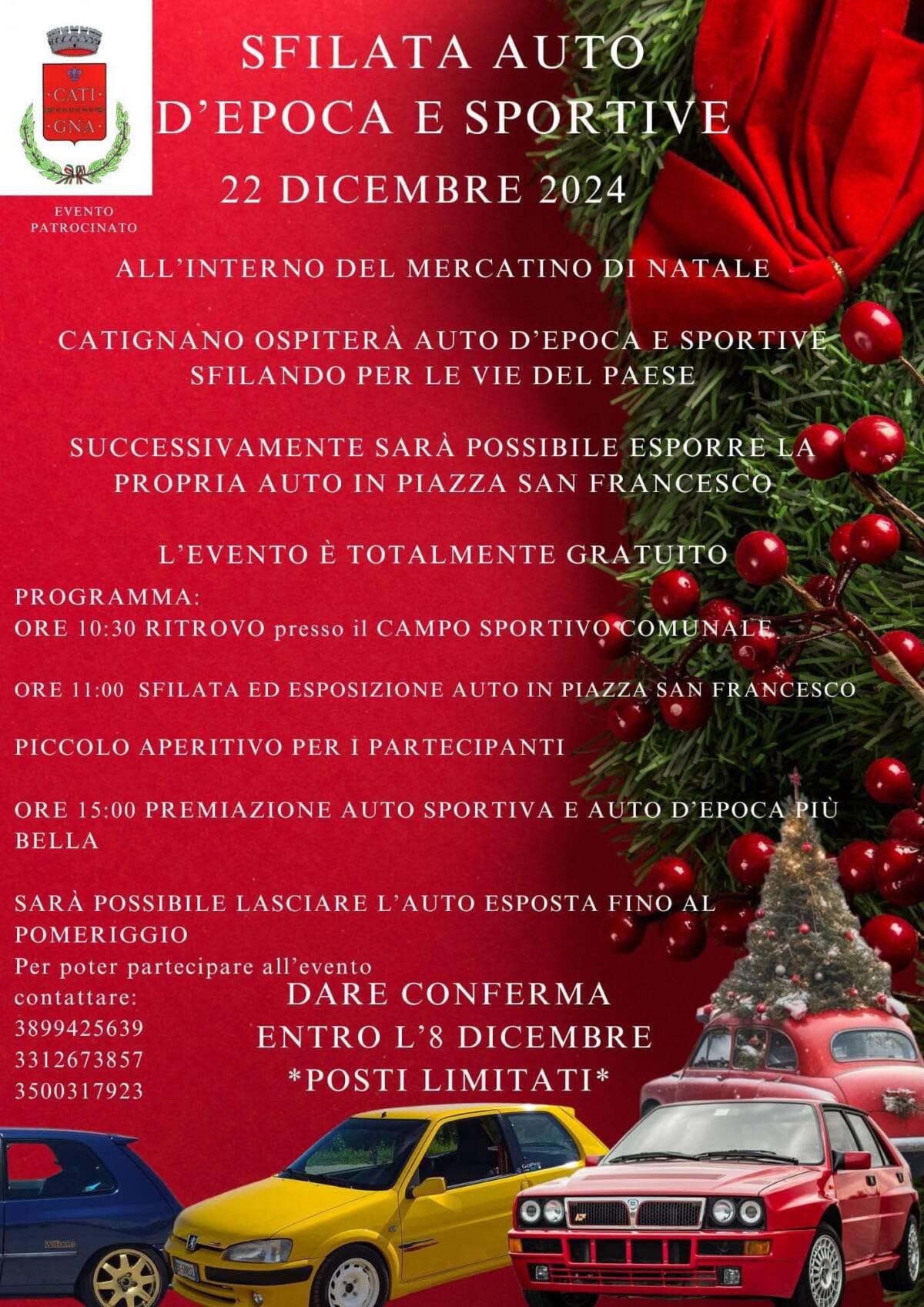 NATALE A CATIGNANO: MERCATINO E SFILATA AUTO D’EPOCA E SPORTIVE