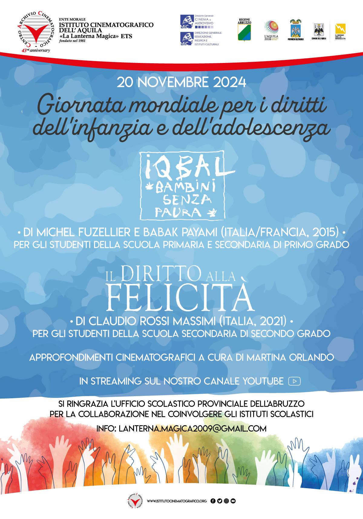 L’AQUILA: LANTERNA MAGICA, DUE GIORNATE SUI VALORI INVIOLABILI DELL’UOMO AFFRONTATI CON LE SCUOLE