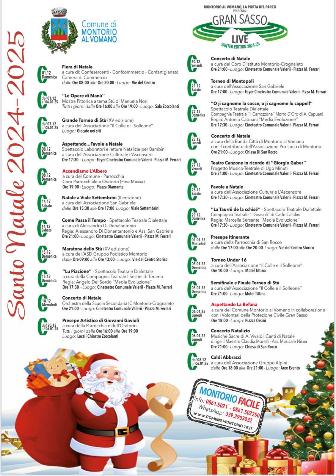 NATALE A MONTORIO AL VOMANO: UN PROGRAMMA RICCO DI EVENTI