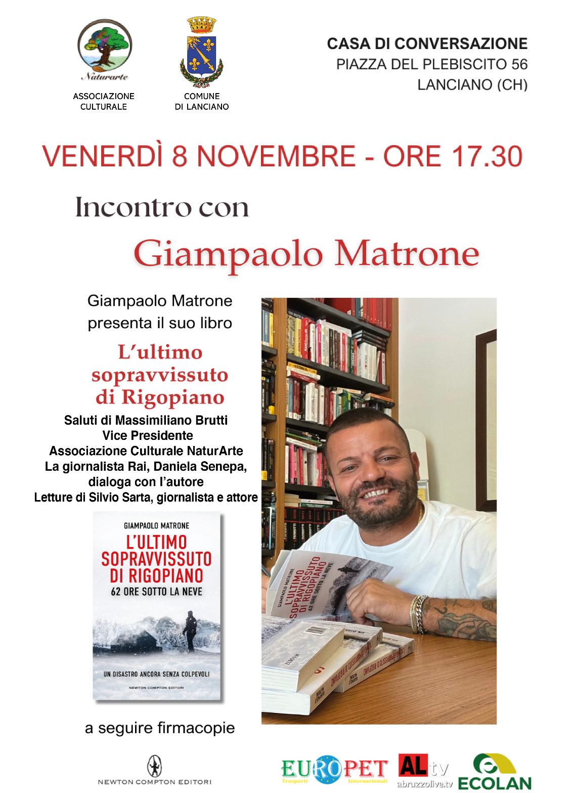 RIGOPIANO: MATRONE PRESENTA A LANCIANO IL SUO LIBRO SULLA TRAGEDIA