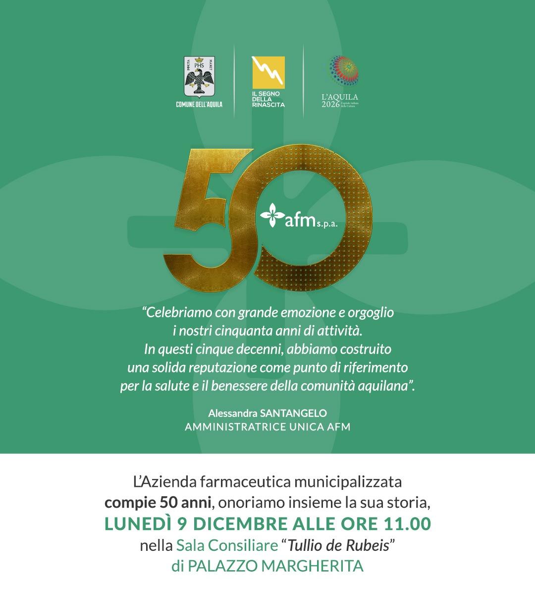 L’AQUILA: L’AFM COMPIE 50 ANNI, EVENTO A PALAZZO MARGHERITA
