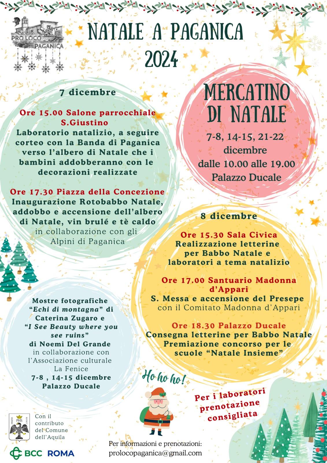L’AQUILA: “NATALE A PAGANICA”, CARTELLONE RICCO DI EVENTI FINO AL 6 GENNAIO
