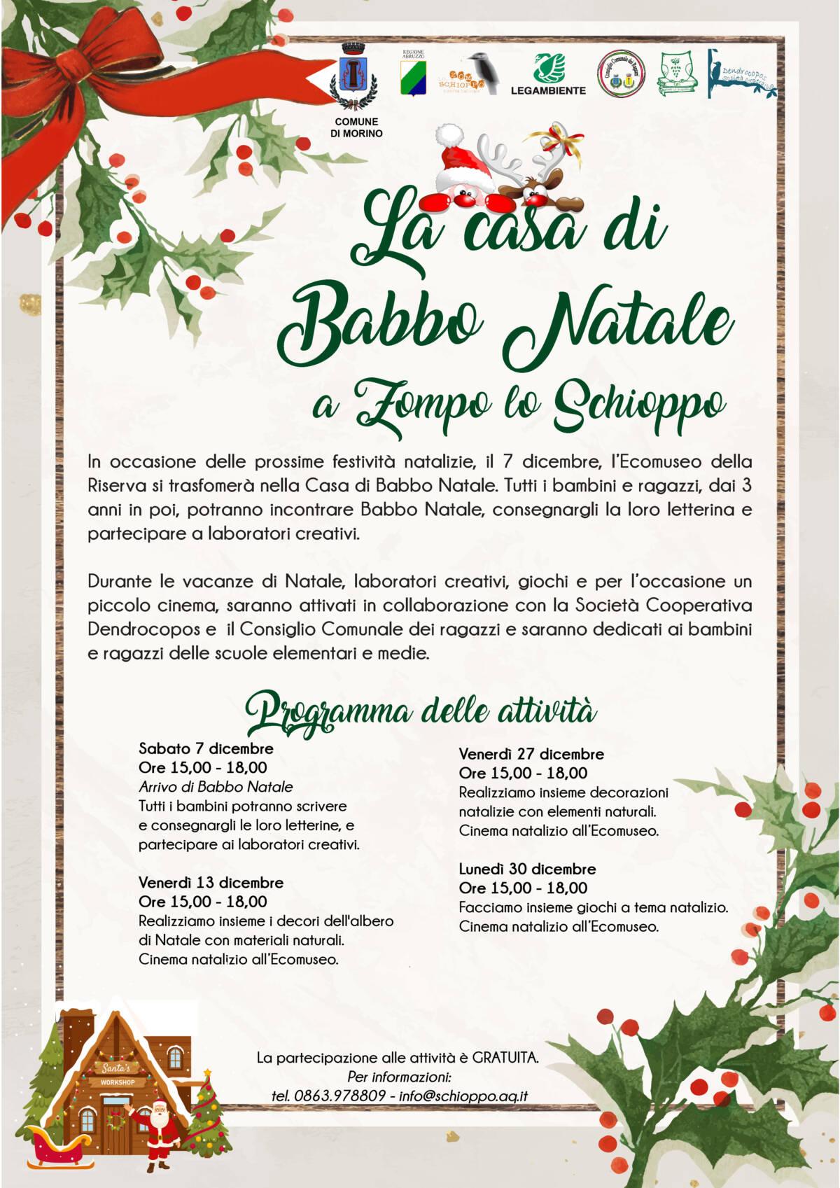 MORINO: LA CASA DI BABBO NATALE A ZOMPO LO SCHIOPPO
