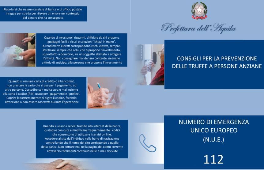 TRUFFE AGLI ANZIANI: PREFETTURA L’AQUILA, ECCO L’OPUSCOLO INFORMATIVO
