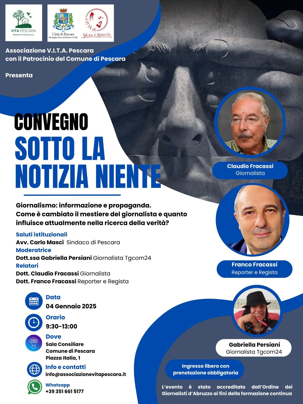 “SOTTO LA NOTIZIA NIENTE”: CONVEGNO SULL’INFORMAZIONE A PESCARA IL 4  GENNAIO