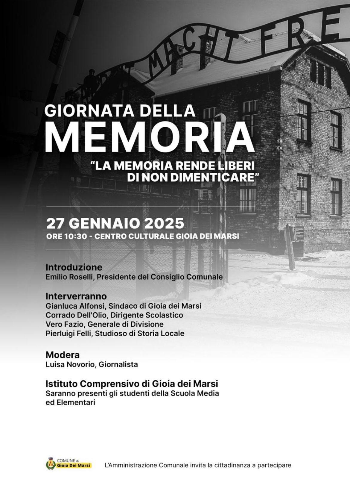 GIOIA DEI MARSI: DOMANI L’EVENTO “LA MEMORIA RENDE LIBERI DI NON DIMENTICARE”