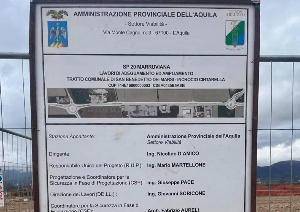 PROVINCIA DELL’AQUILA: AVVIATO CANTIERE PER AMPLIAMENTO E ADEGUAMENTO SP 20 “MARRUVIANA”