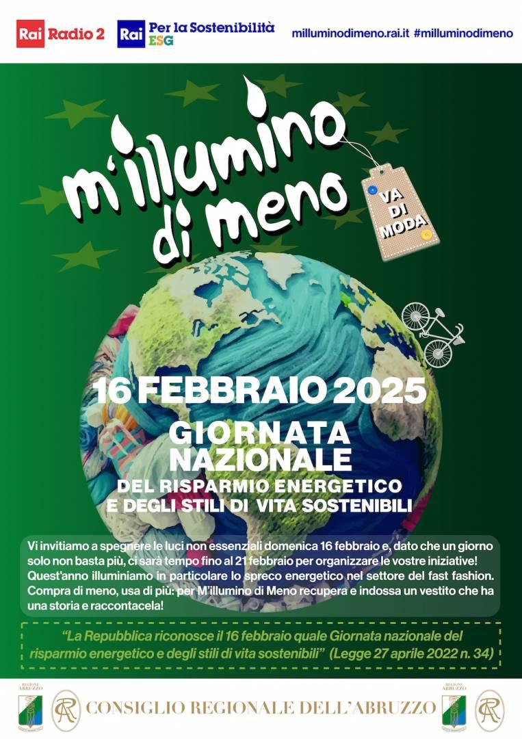 REGIONE ABRUZZO ADERISCE A “M’ILLUMINO DI MENO”: DAL 16 FEBBRAIO EMICICLO SPENTO PER 24 ORE”