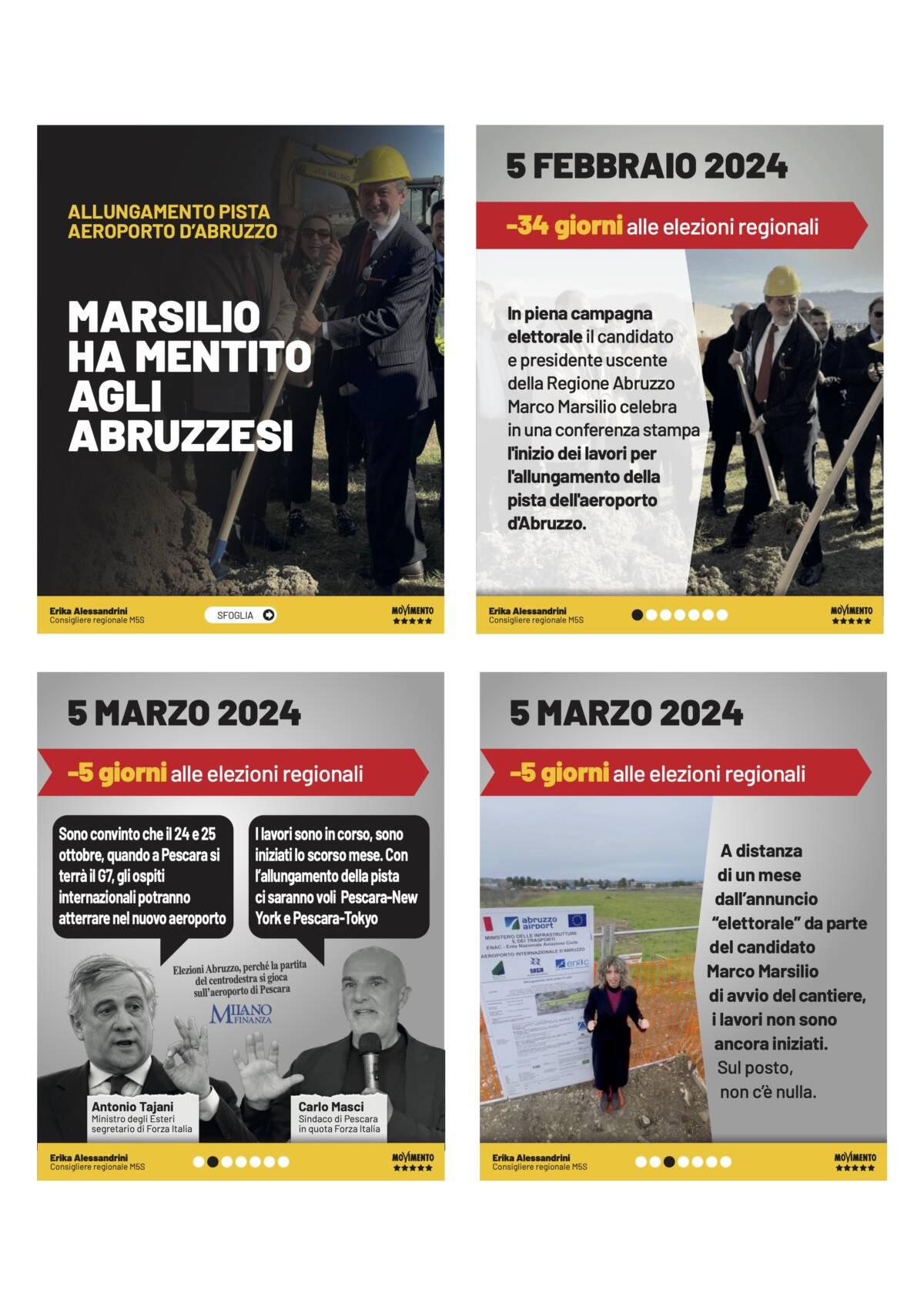 ALLUNGAMENTO PISTA AEROPORTO D’ABRUZZO: ALESSANDRINI (M5S),”EVENTO FARSA, MARSILIO HA MENTITO”