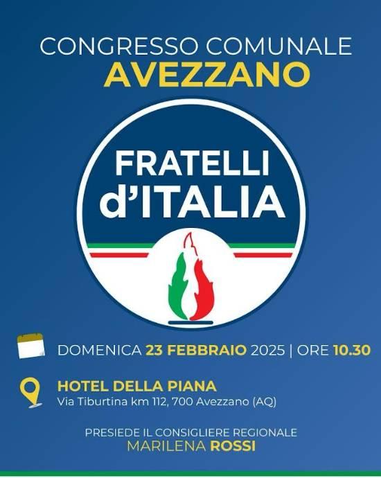 FRATELLI D’ITALIA: AD AVEZZANO CONGRESSO COMUNALE IL 23 FEBBRAIO
