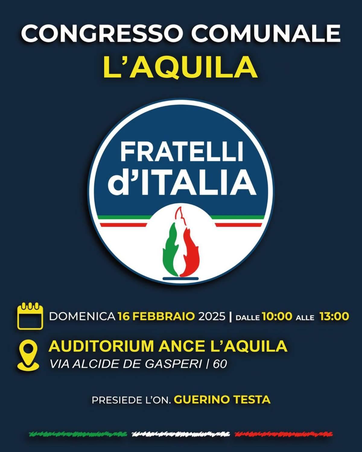 FDI L’AQUILA: DOMENICA 16 FEBBRAIO CONGRESSO CITTADINO PER RINNOVO COORDINAMENTO