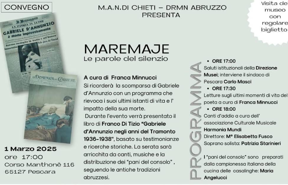 ANNIVERSARIO MORTE DI D’ANNUNZIO: A PESCARA UN EVENTO NELLA CASA NATALE DEL VATE