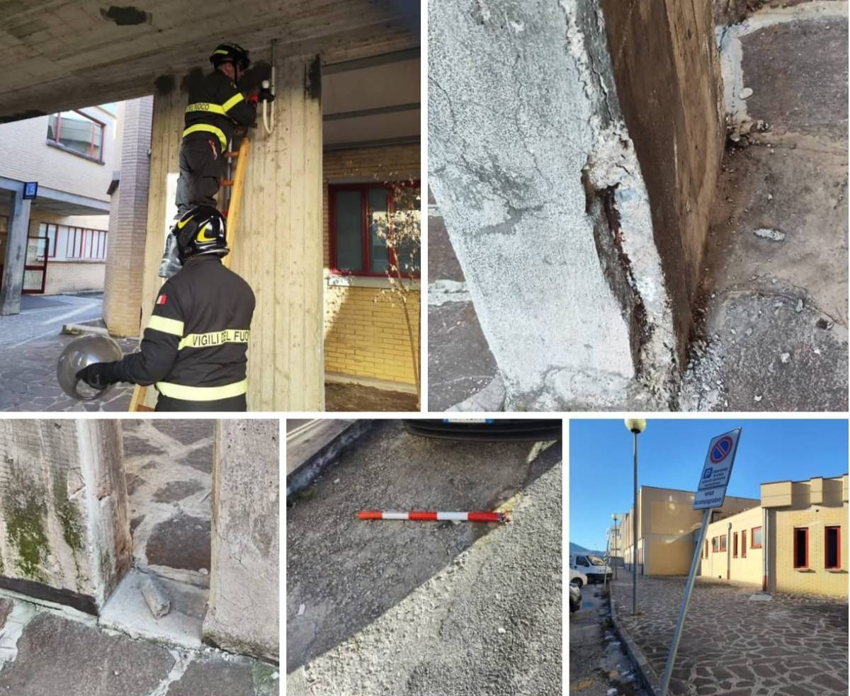 OSPEDALE DELL’AQUILA: RIMOSSA DAI VIGILI DEL FUOCO LA COPERTURA PERICOLANTE DI UN LAMPIONE
