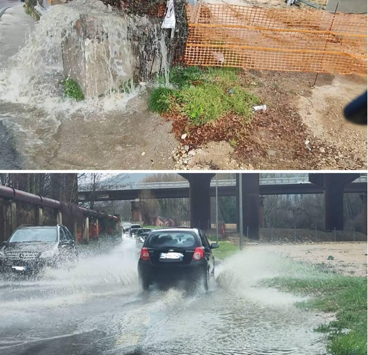 L’AQUILA: SI FORMA UN “LAGO” PER LA PIOGGIA IN VIA DEI MEDICI, AUTOMOBILISTI IN PANNE E PROTESTE