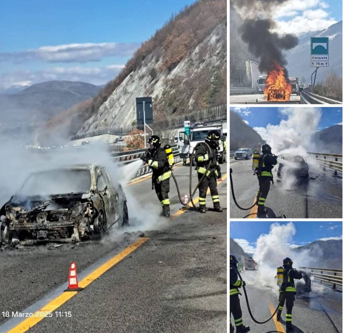 AUTO IN FIAMME IN A 24 NELL’AQUILANO: INCENDIO SPENTO MA LUNGHE CODE POI SMALTITE