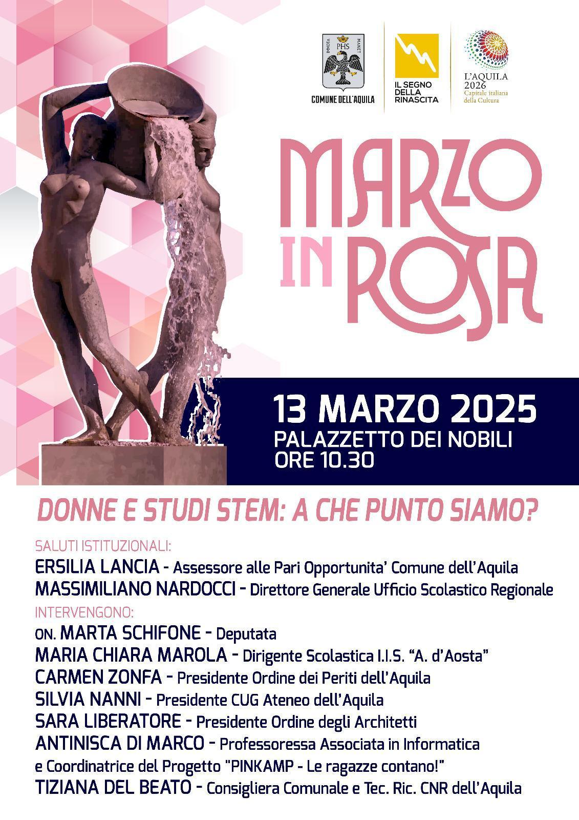 L’AQUILA: MARZO IN ROSA, “DONNE E STUDI STEM: A CHE PUNTO SIAMO?”
