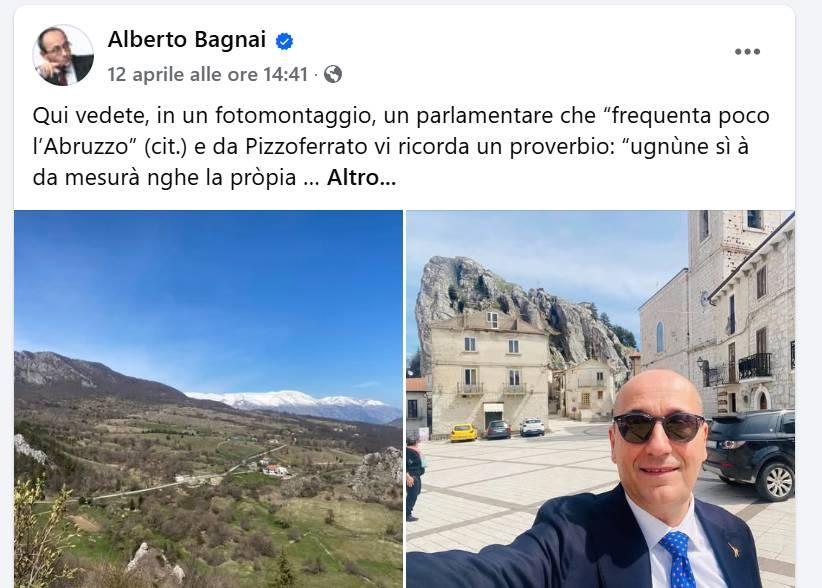 “UGNÙNE S’ ADA’ MESURÀ ‘NGHE LA PRÒPRIA MEZZACÀNNE”: BAGNAI FA L’ABRUZZESE IN MISSIONE A PIZZOFERRATO