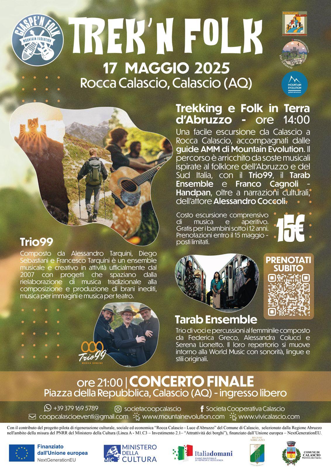 TREK’N FOLK: SABATO A CALASCIO TRIO 99, TARAB ENSEMBLE E I RACCONTI DI ALESSANDRO COCCOLI