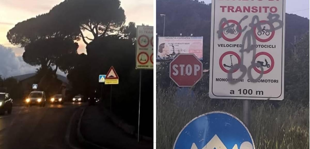 L’AQUILA: CARTELLI STRADALI SULLA STATALE 80 AMMACCATI DAI VANDALI E  SPORCATI CON SCRITTE OSCENE