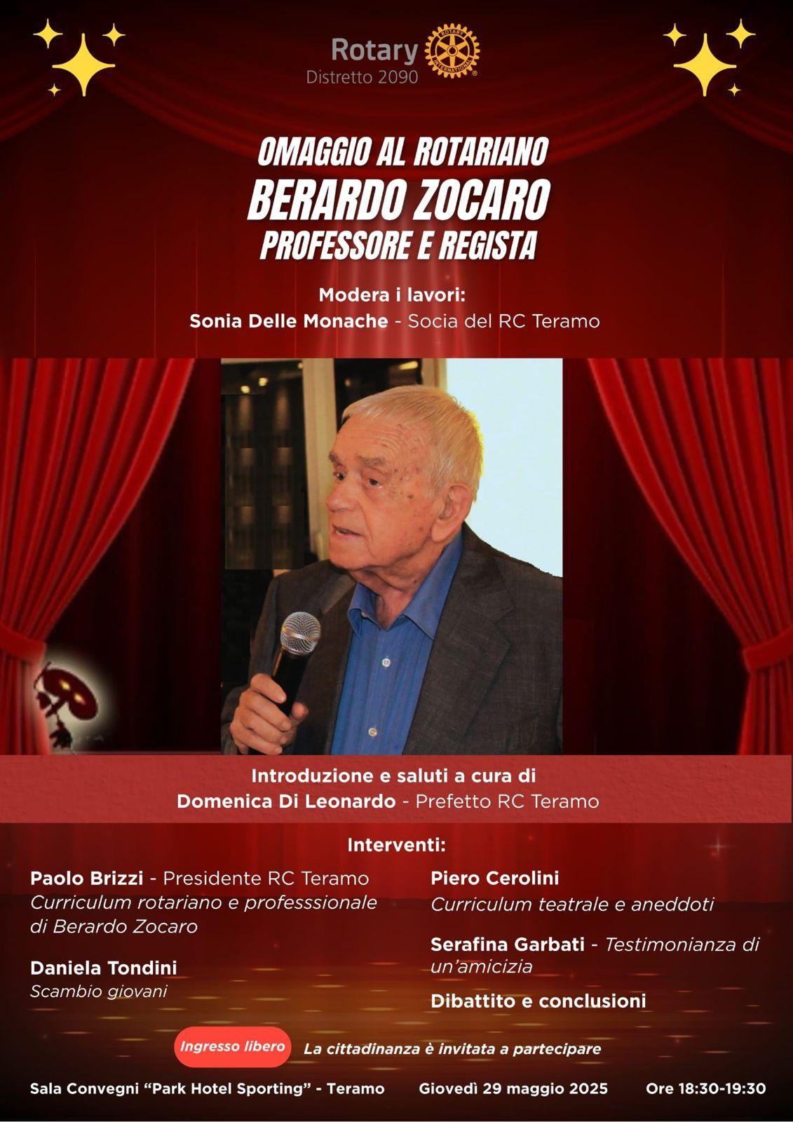 TERAMO: IL ROTARY CLUB RICORDA BERARDO ZOCARO, PROFESSORE E REGISTA