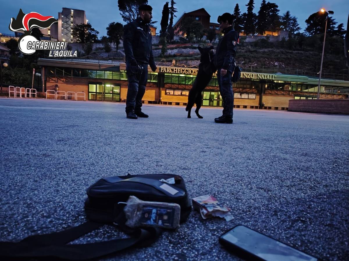 L’AQUILA: BLITZ ANTIDROGA DEI CARABINIERI AL TERMINAL BUS DI COLLEMAGGIO: UN ARRESTO E UNA DENUNCIA