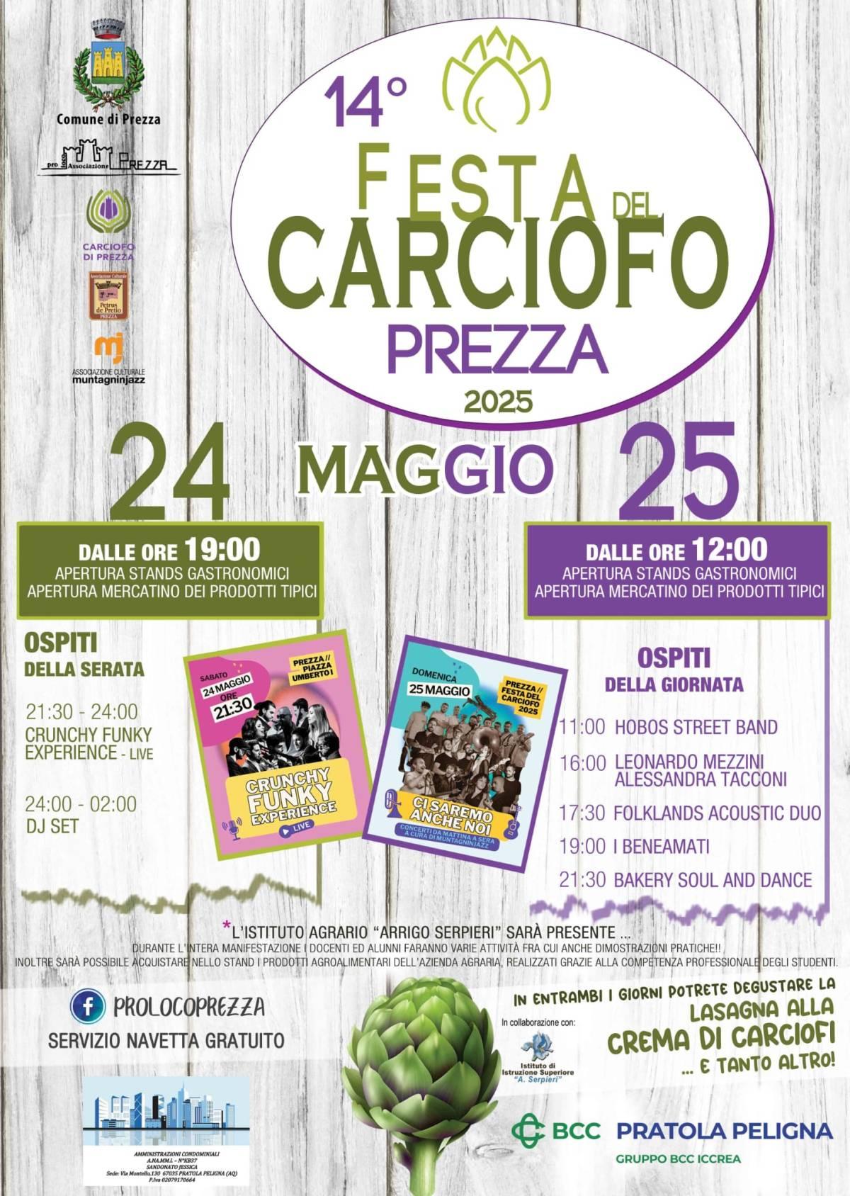 NEL WEEK END TORNA LA FESTA DEL CARCIOFO A PREZZA: RICETTE DELLA TRADIZIONE, STAND E MUSICA LIVE