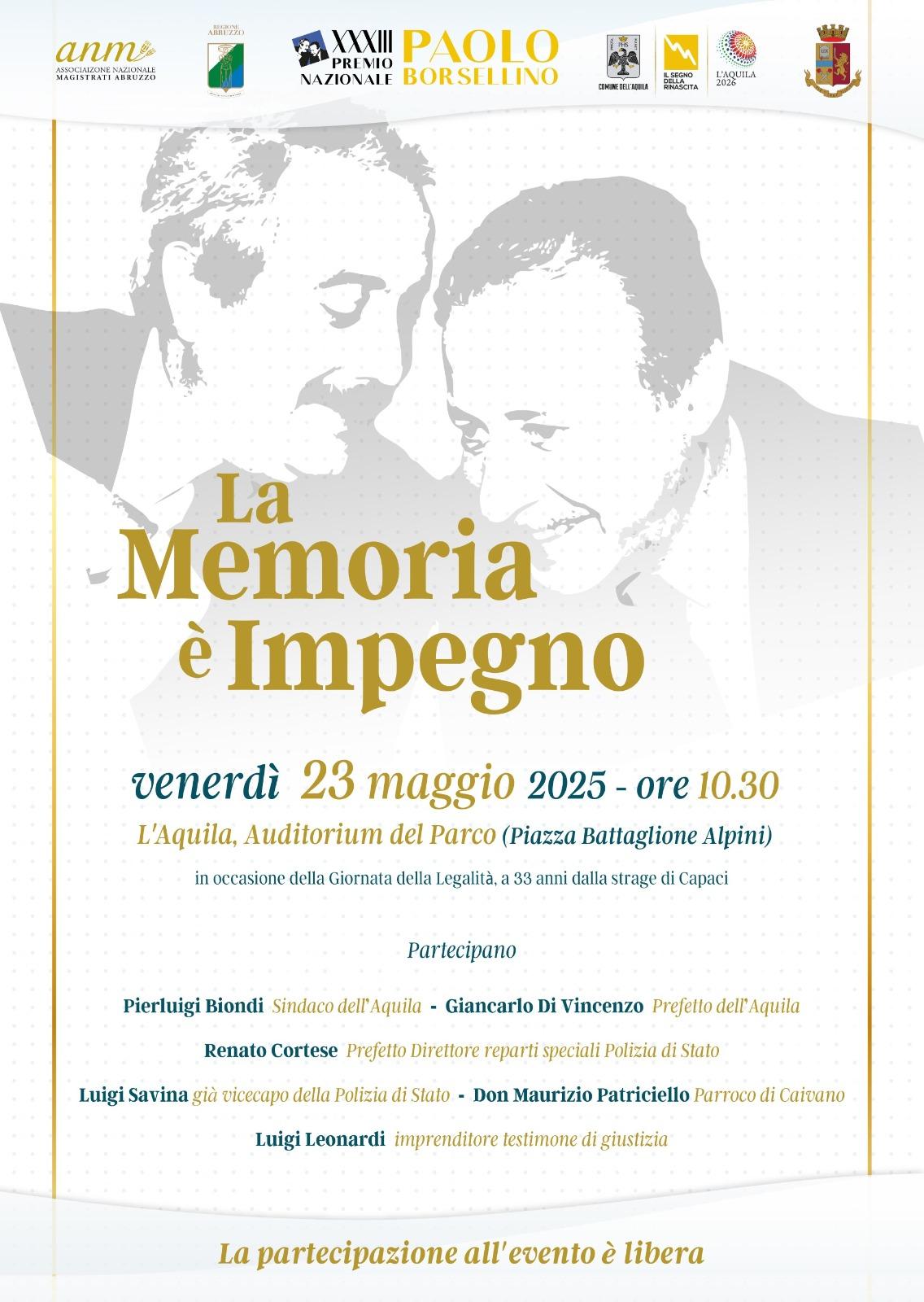 PREMIO BORSELLINO L’AQUILA: IL 23 MAGGIO EVENTO CON IL PRETE ANTICAMORRA MAURIZIO PATRICIELLO
